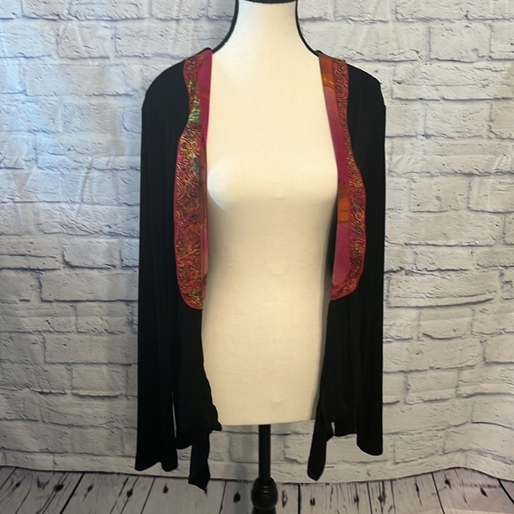 Chico’s Travelers Open Front Cardigan Jacket Silk Ribbon Trim Front Tie Size 3 - Picture 5 of 9